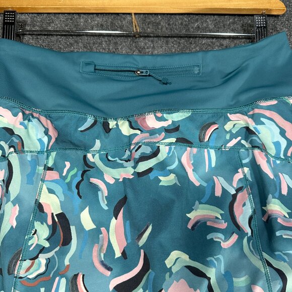 Athleta Run With It Skort Womens Small Teal Floral Back Waist Zip Pocket Lined - Picture 7 of 7